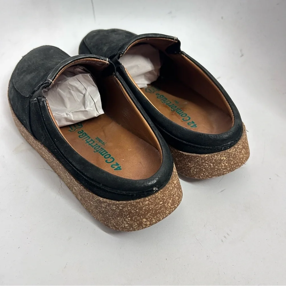ComfortFusse Leather Clogs Black Slip-On Cork Sole Shoes 42 Men 9 Women 11
